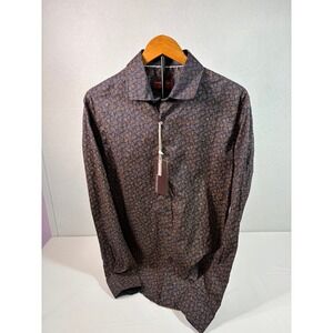 Consequence Mens Large Navy Gold Paisley Stretch Long Sleeve Button Down Shirt